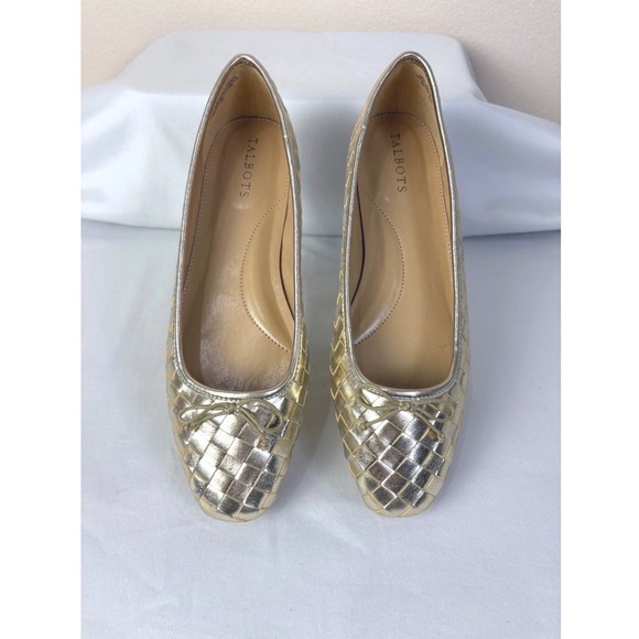 Talbots Shoes - NEW Talbots Shiny Gold Braided Square Toe Slip On Flats Size 8 Balletcore Chic